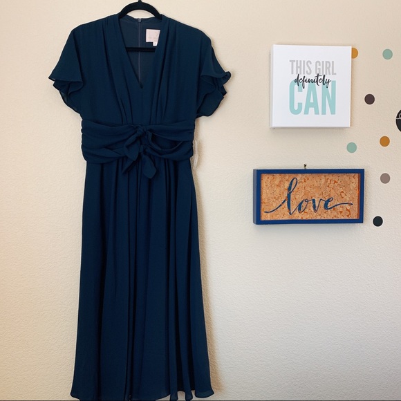 Gal Meets Glam Jane Tie Waist Midi Dress - Navy - Picture 7 of 8